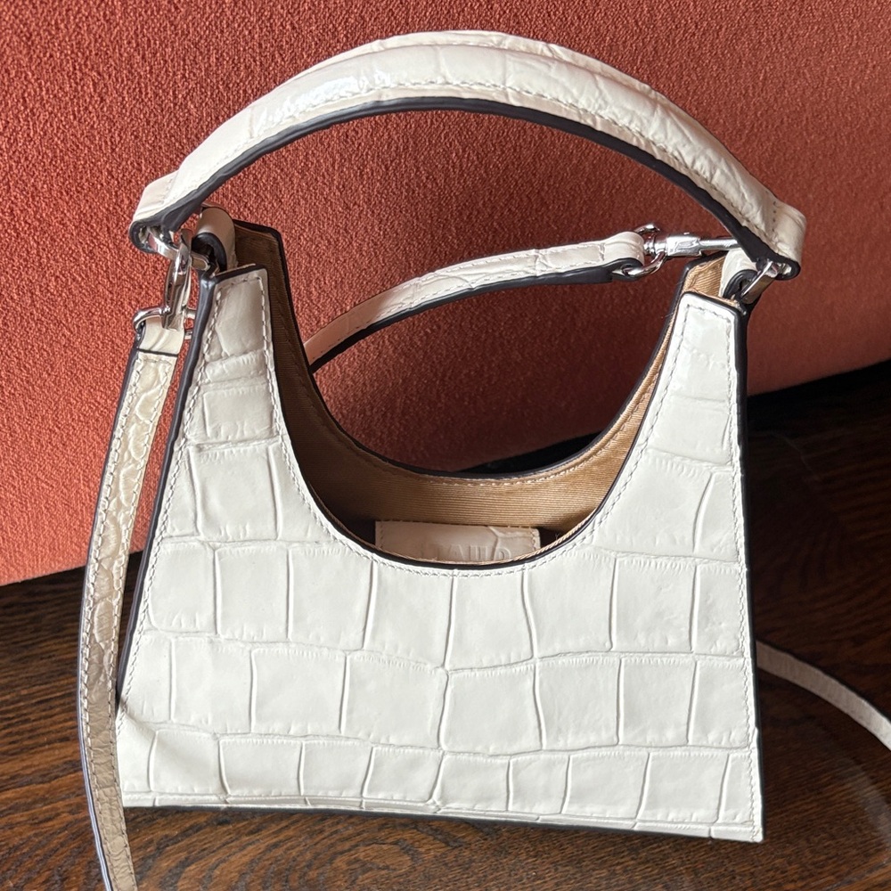 STAUD White Croc-Embossed Crossbody Bag